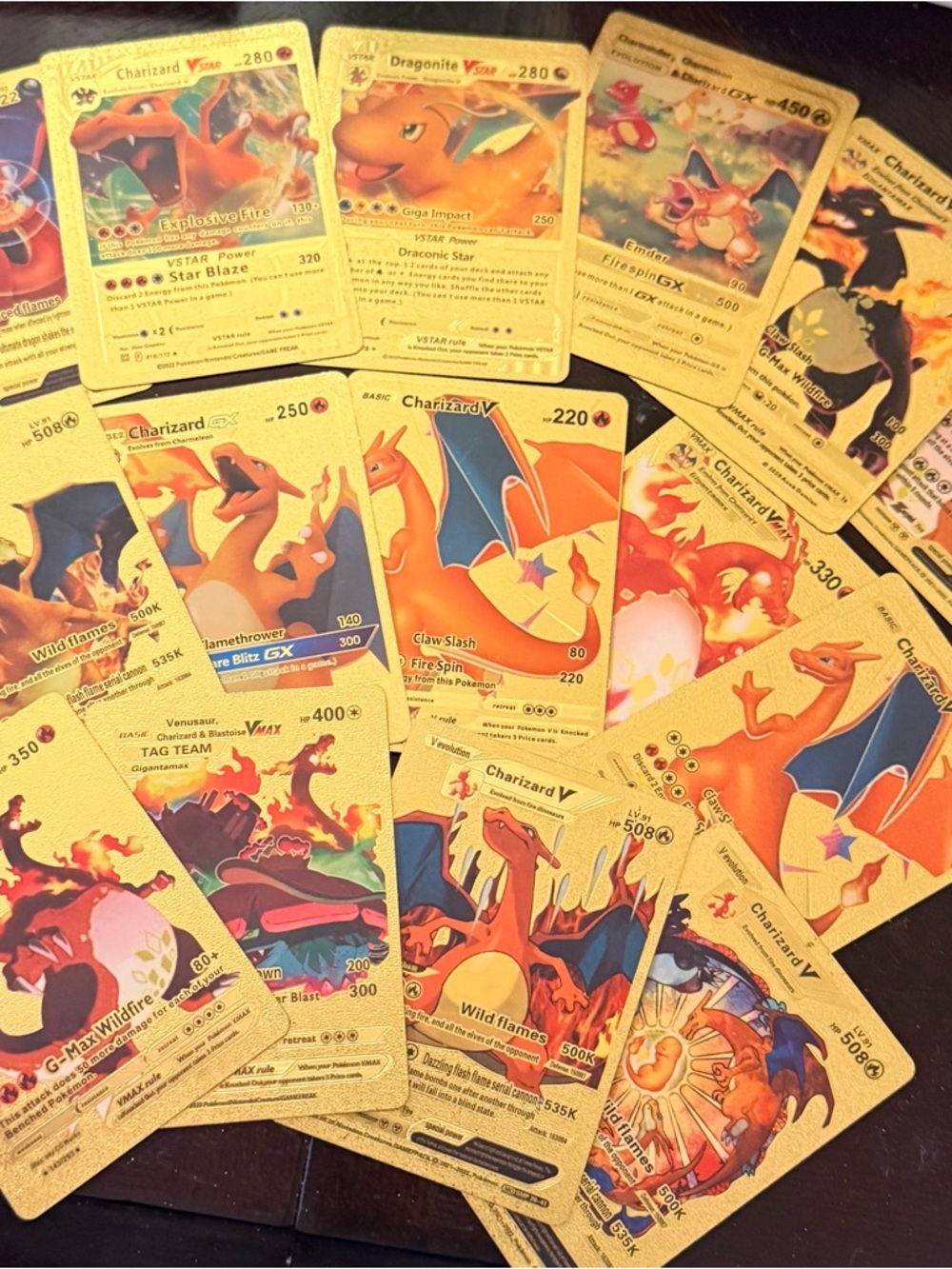 Pokemon Gold Foil Charizard Card Set - Orange, Red, Gold